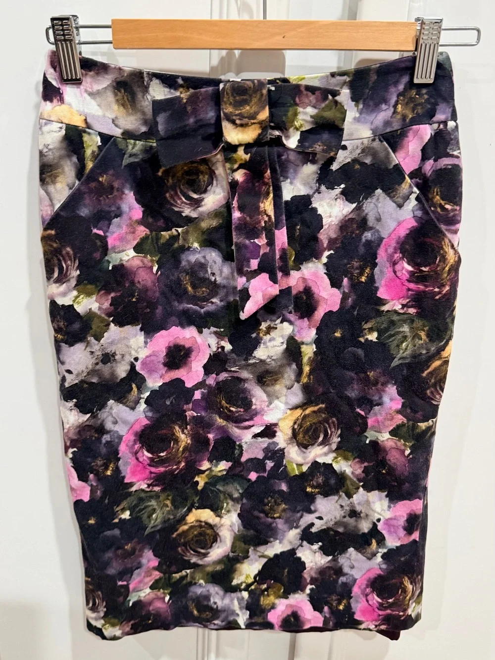 Milly Floral Pencil Skirt in Pink, Black and Olive